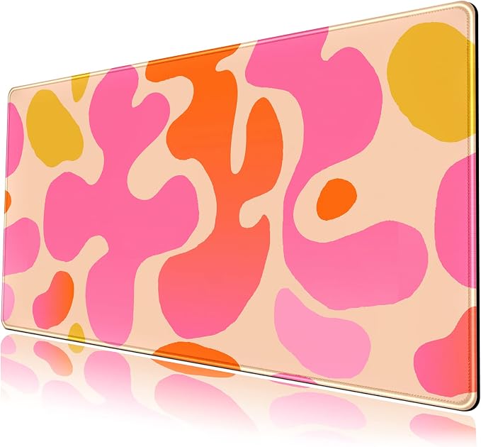 Pink Desk Mat Modern Abstract Large Mouse Pad XXL Cute Pink Desk Pad Keyboard Mat, Desk Accessories for Women Office Decor, Extended Mousepad 31.5''X15.7'' Non-Slip Rubber Base with Stitched Edges
