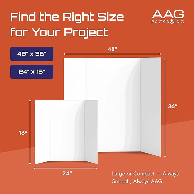 Trifold Presentation Board, Double-Wall Construction, Smooth Edges, Foldable Storage, for School Projects, Business Presentations (White, 24 x 16 x 0.78 inch)