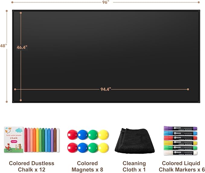 SELEAD Huge Magnetic Chalkboard 96 x 48 Inches - Black Aluminum Frame Chalk Board Wall Decor Long Plaque for Business, Menu, School, Office - 8 x 4ft Bulletin Display Board Pizarra