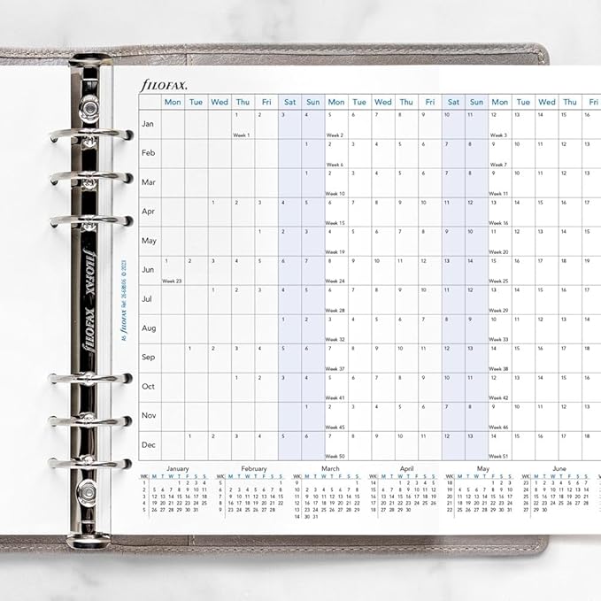Filofax Calendar Diary Refill, A5 Size, Horizontal Year Planner, White Paper, English, 2026 (C68506-26)