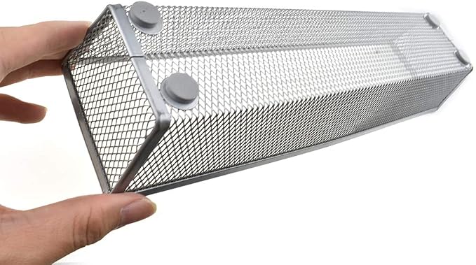 HAHIYO Stackable Mesh Tray Cup 12 x 3 x 2 inches Sturdy Container for Desk Drawer Organizer Collection for Home Office School kitchen Soft Foam Feet No Sharp Edges 2 Pack Silver