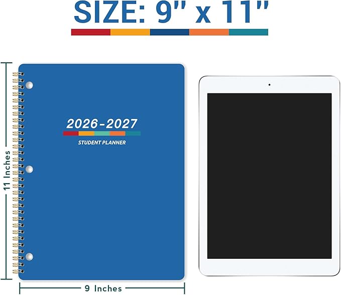 Student Planner 2026-2027 - Academic Planner 2026-2027, July 2026 - June 2027, 11" × 9", Weekly Lesson Planners, Monthly & Weekly School Planners for Middle/High School, Stickers, Week's Goals, Tabs