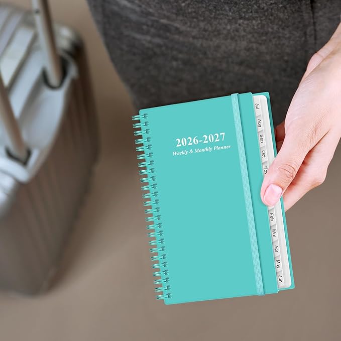 2026-2027 Pocket Planner/Calendar - 2026-2027 Planner from July 2026 - June 2027, Planner 26-27 with 12 Tabs, Twin-Wire Binding, Inner Pocket, 3.75" x 6.75, Teal
