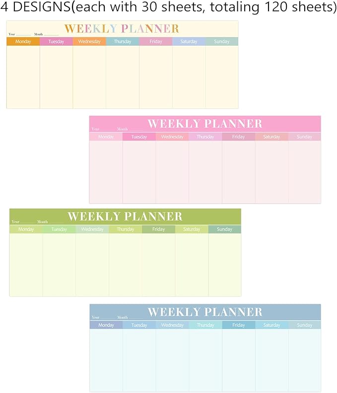 120 Sheets Weekly Planner Notepad Weekly Calendar Pad 3.8x10 Inch-Colorful Weekly to Do List Notepad Desk Schedule for Student Planner