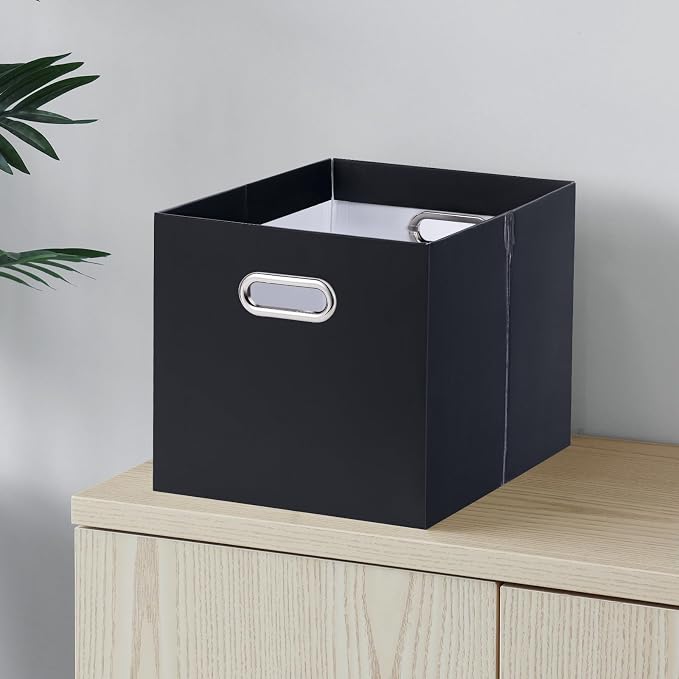 Oterri File Organizer Box, Portable Collapsible Cardboard File Folder Organizer with Handle for Letter Size Hanging Files, Document Storage Box for Home Office & Classroom (1 Pack, Black)