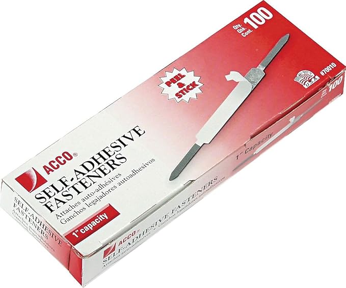 ACCO Brands Self-Adhesive Fasteners, 1" Capacity, Economy, 100 Fasteners/Box (70010)