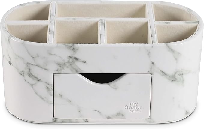 My Space Organizers Marble Desk Organizer For Office Supplies Desk Accessories - Pencil Pen Holder Decor - Home School College Organization Desktop Caddy - Faux Leather