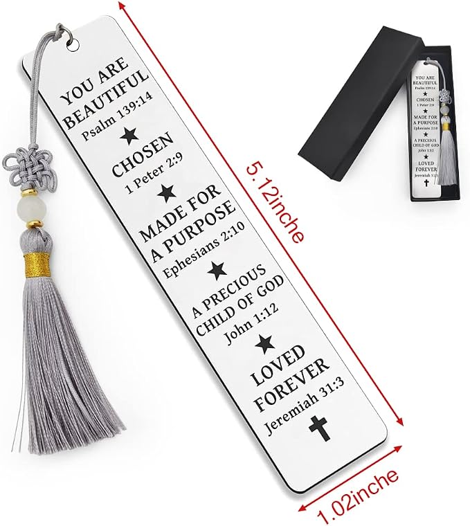 Ptzizi Inspirational Christian Metal Engraved Bookmark with Tassel, Women Bible Verse Bookmark Clip for Friends Girl Sister Female Book Lovers Bookworms Book Club Religious Gift