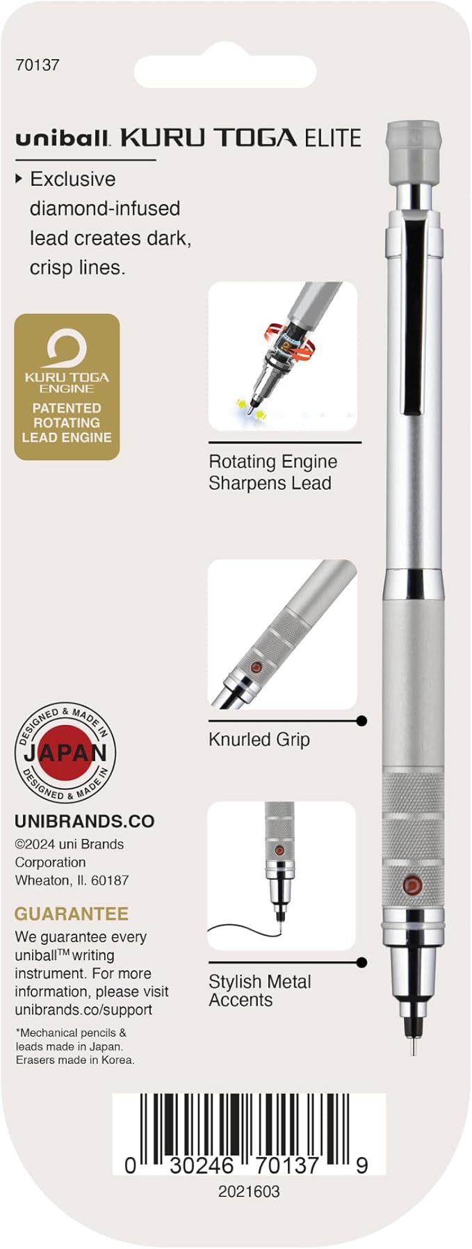 UNI uniball Kuru Toga Elite Mechanical Pencil Starter Kit,0.5mm,HB #2,Silver Barrel,(Pack of 2)