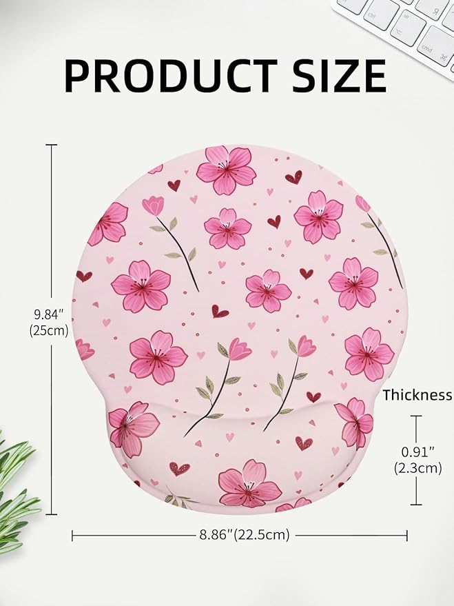 Lily Floral Mouse Pad Wrist Support Wrist Rest, Flower Ergonomic Mouse Pad with Non-Slip Base for Office Gaming Working Computers,Desk Accessories Pain Relief Mouse Mat, Rose Pink