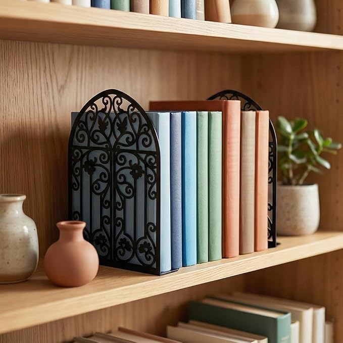 2 Pcs Vintage Door Bookends, Metal Decorative Bookends for Shelves, Heavy Duty Book Holders Suitable for Multiple Scenarios, Black