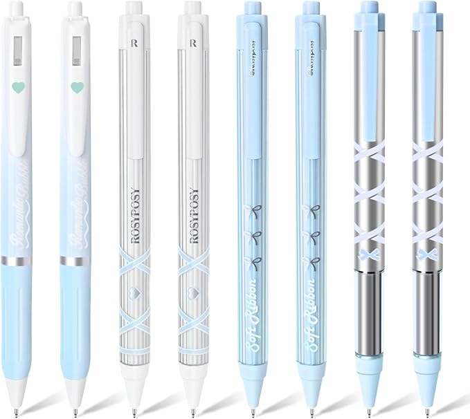 BAYTORY 8Pcs Gel Pens, Aesthetic Pens, Fine Point 0.5 mm Pen for Journaling, Retractable Quick Dry Black Ink, Smooth Writing for Office School Supplies (Blue Series)