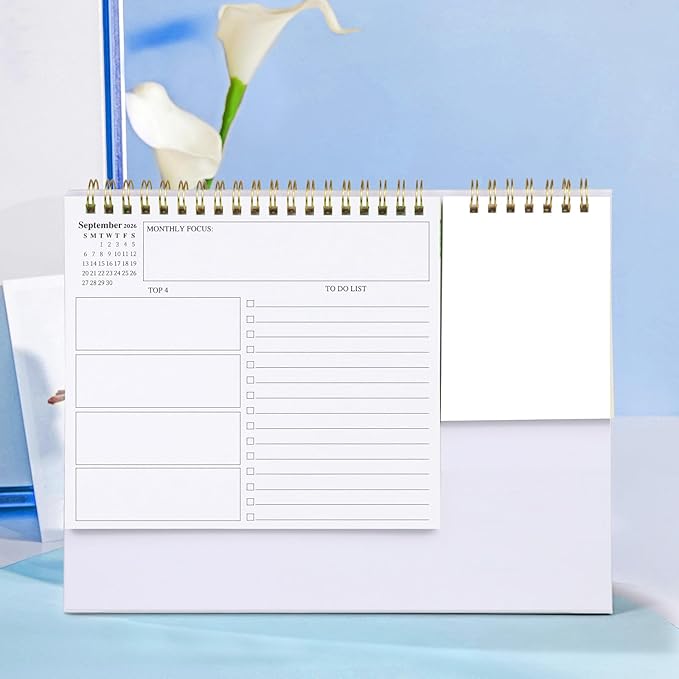 2026 Desk Calendar Small Standing Desktop Calendar (Jan-Dec. 2026) for Office Home Tabletop, 2026 Small Flip Calender with Writing Notepads and Sticky Notes, Green