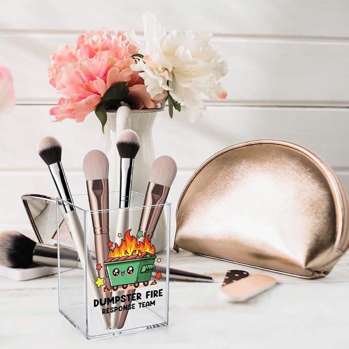 Funny Dumpster Fire Desk Accessories Dumpster Fire Gifts Office Desk Pencil Holder for Women Men Manager Coworker Administrative Professional Boss Day Gifts Acrylic Pen Holder Pencil Pen Cup