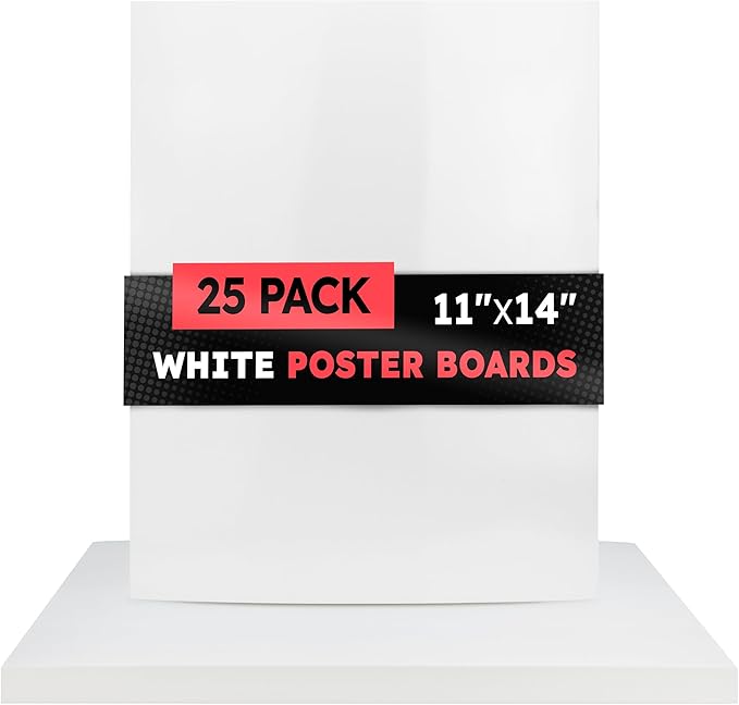 Hygloss Medium Poster Board 11x14 - 25 Count Bulk Pack - 10 Pt. Thickness White Poster Board Paper for Projects, Presentations, Displays, Signs, Crafts - Blank Posterboard Multipack 11" x 14"