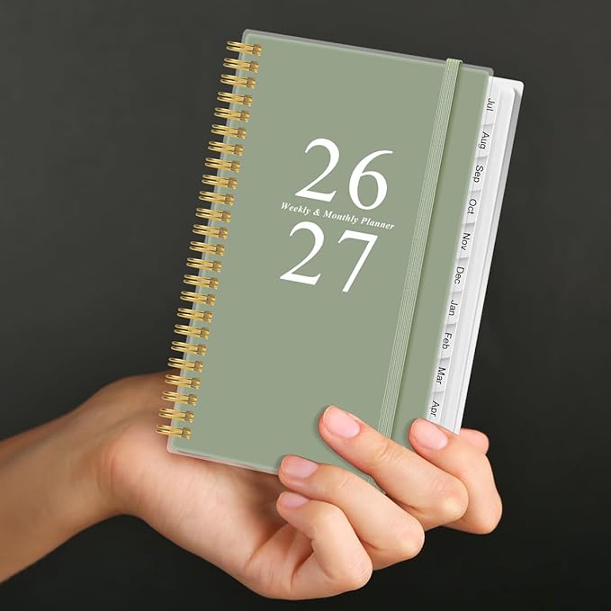 2026-2027 Pocket Planner/Calendar - 2026-2027 Planner from July 2026 - June 2027, Planner 26-27 with 12 Tabs, Twin-Wire Binding, Inner Pocket, 3.75" x 6.75, Green