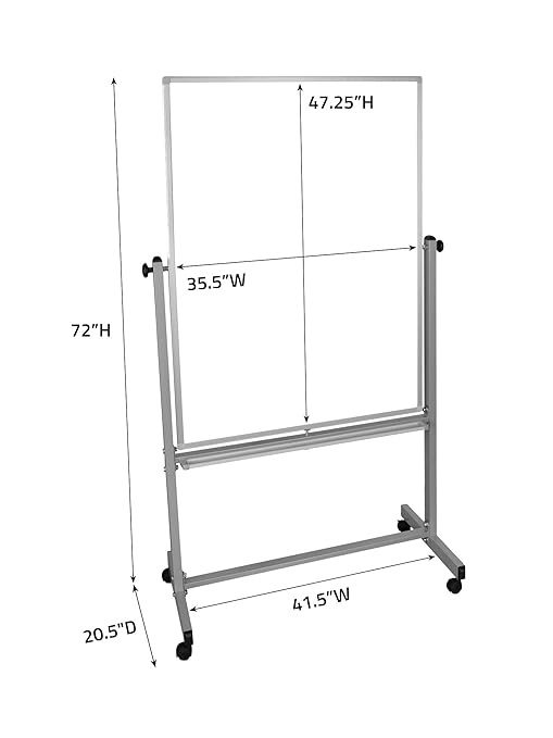Luxor MB3648WW Mobile Whiteboard, Double Sided Magnetic Dry Erase Board with Stand, 36" x 48" Aluminum Frame Rolling Whiteboard with Casters, White