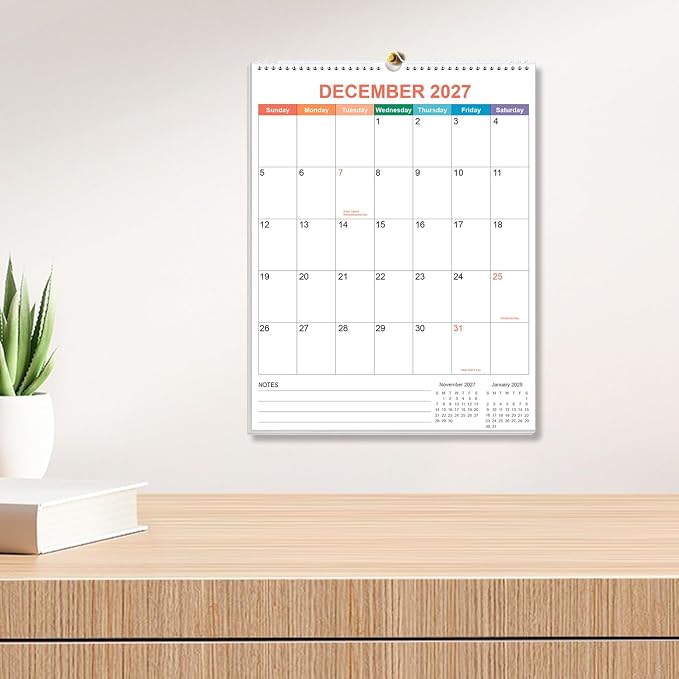 2026-2027 Calendar - Wall Calendar 2026-2027 from July 2026 - December 2027, 18 Months Calendar with Twin-Wire Binding & Hanging Hook, 8.5" x 11", Vertical Calendar, Colorful