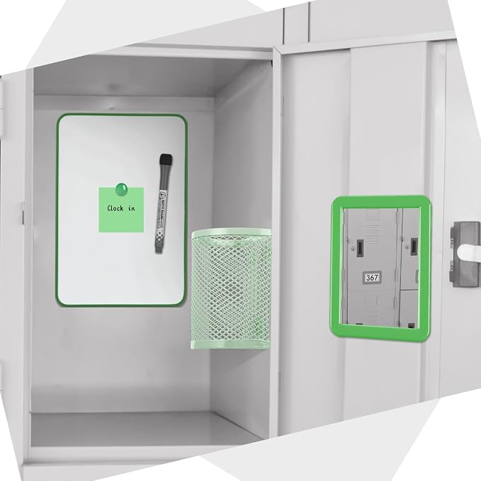 Ctosree 13 Pcs Locker Organizer and Accessories Kit Stackable Mesh Locker Shelf, Pen Holder, Magnetic Mirror, Whiteboard, Cloth, Marker, Magnet for Classroom Back to School Essentials(Green)