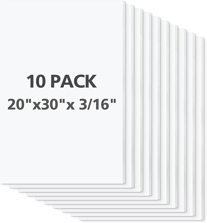 Mat Board Center Premium White Foam Core Board - 20x30 Inches, 3/16 Thick - 10 Pack, Acid-Free - Ideal for Mounting, Crafts, Art, and Presentations