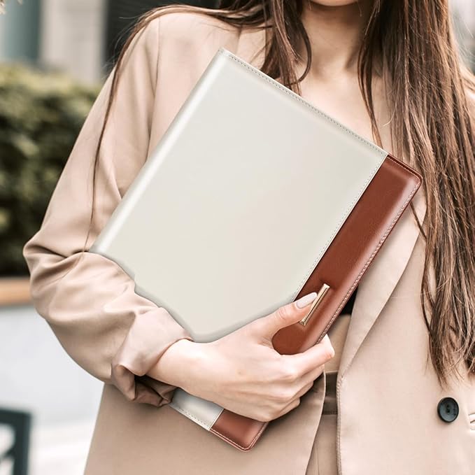 Padfolio/Resume Portfolio Folder for Women Men, WAVEYU Cute Chic Padfolio Cover Folder, Conference/Legal Document Organizer with Letter/A4 Size Clipboard, Document Sleeve, Brown+White