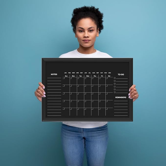 Magnetic Chalkboard Calendar, 17.7" × 23.6" Monthly and Weekly Calendar Chalk Board for Wall, Family Planner,Black(Family-HB-4560)