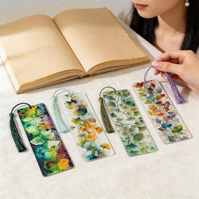 Colorful Art Flower Bookshelf Bookmark - Romantic Artsy Vibe Bookmarks, Perfect Reading Gift for Book Lovers, Bookworms and Friends (Ginkgo Leaf)