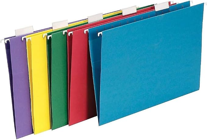 Staples Heavy Duty Hanging File Folders - Legal Size, 1/5-Cut Tabs, Assorted Colors, Tear-Resistant, 25/Box