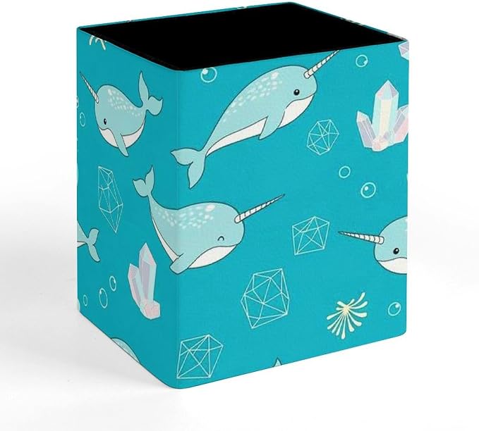 Pen Holder Stand For Desk, Pencil Pen Holder Cup, Desktop Stationery Organizer, Waterproof Multifunctional Office Supplies Blue Kawaii Narwhals