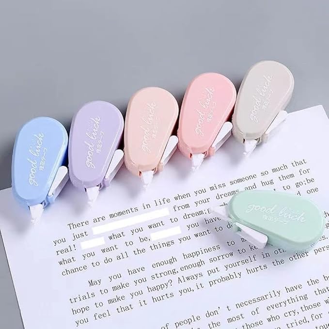 LOPURO White Out Correction Tape, 6Pcs Cute White Out Tape Pastel Color Correction Tape Eraser Easy to Use Applicator Instant Corrections for School Office Home Supplies (Simple)