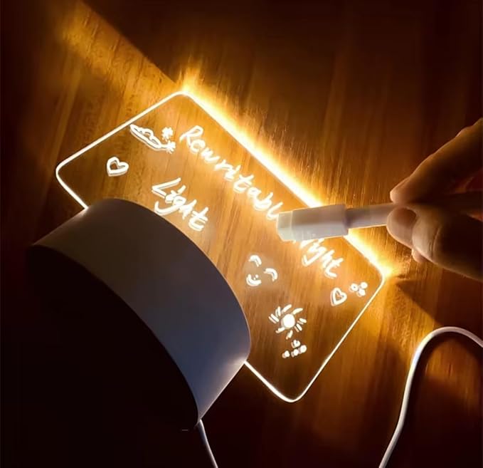 LED Horizontal Message Board Light, Acrylic Writing Display Lamp with Stand, White (Horizontal)