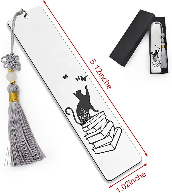 Ptzizi Funny Metal Engraved Cat Bookmark with Tassel Inspirational Bookmark Clip for Friends Teachers Students Book Lovers Cat Lovers Retirement Teacher's Day Graduation Christmas Birthday Gifts