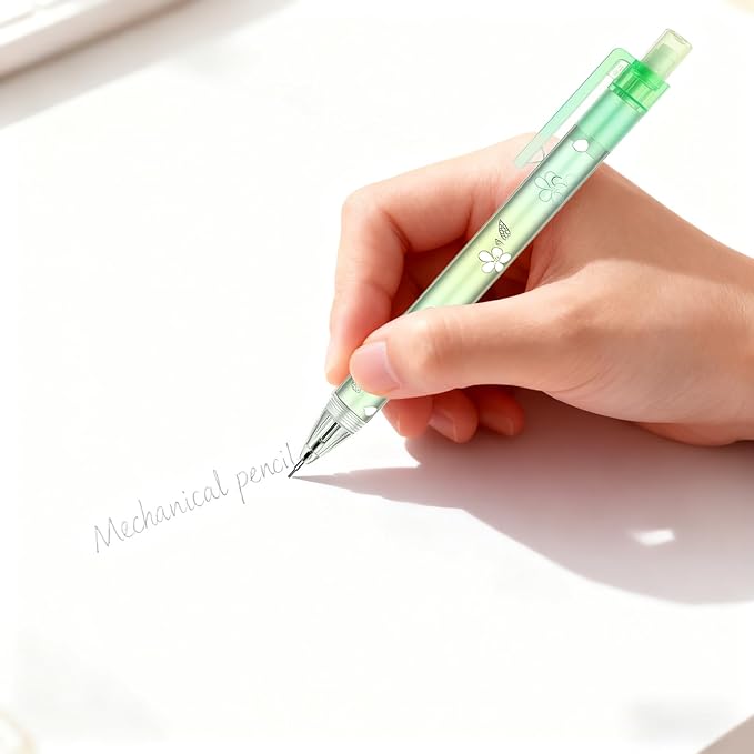 6Pcs Cute Green Cherry Blossom Mechanical Pencils 0.5mm&0.7mm Mechanical Pencil Kawaii Pencils School Pencil for Students Women Office School Suppies