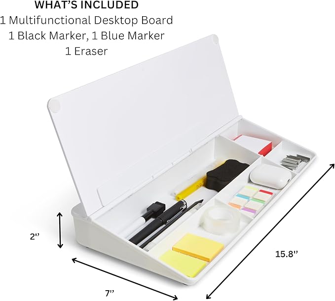 GAROOD Desktop Whiteboard with Storage Desk White Board Desk Board Glass White Board with Stand Home Office Organizer Phone Holder 15.8X7X2 inches
