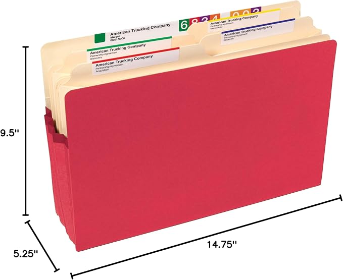 Smead File Pocket, Straight-Cut Tab, 5-1/4" Expansion, Legal Size, Red, 10 per Box (74241)