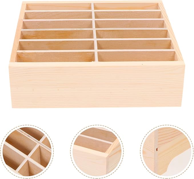 SEWACC 12-Grid Wooden Cell Phone Holder, Mobile Phones and Calculator Storage Box, Multifunctional Desktop Organizer Storage Box for Classroom Office Meeting Room Rack Display