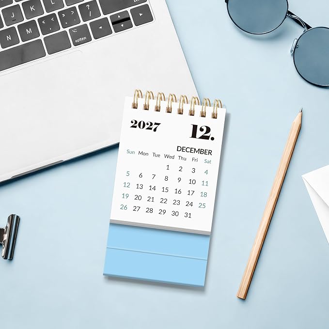KONVINIT Small Desk Calendar 2026-2027, Blue 2026 Desk Calendar - Runs From July 2026 Until December 2027, 18 Months Mini Desktop Calendar 2026 for School, Home & Office Supplies