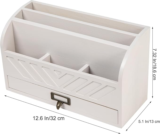 Solid Wooden Desk Drawer Organizer Desktop File Sorter,Desktop Mail Organizer with Handle For Office Supplies,Office Desk Accessories & Workspace Organizers for Home Organization (white)