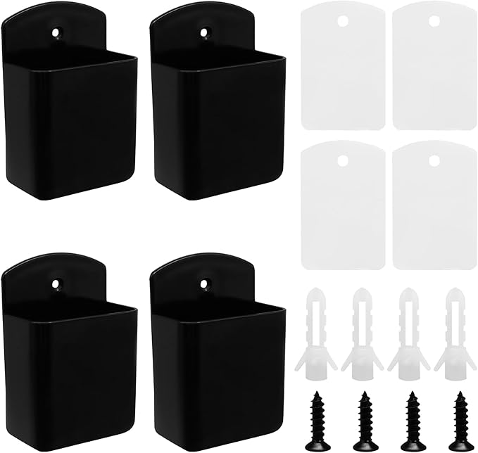 4pcs Remote Control Holder Wall Mount, Self Adhesive Pen Holder Storage Accessories for Home Office School/Home Users Office Workers (Black)