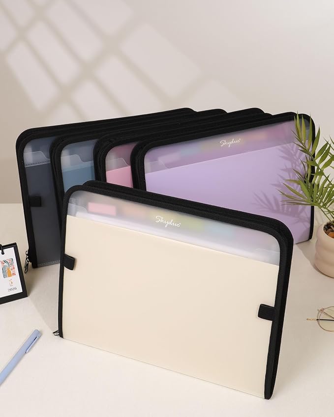 SKYDUE Accordion File Organizer, 7 Pocket Expanding File Folder with Front Pocket, Letter Size, Important Document Organizer with Double Zipper,Travel Folder, School Office Supplies