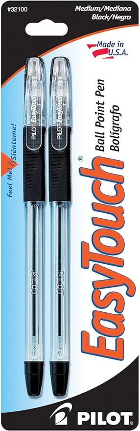 PILOT EasyTouch Ballpoint Stick Pens, Medium Point, Black Ink, 2-Pack (32100)