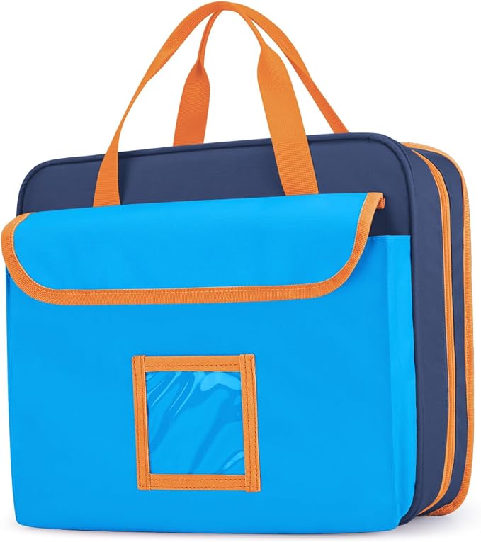GRAOSO Zipper Document Bag for Boys and Girls, 9 Expandable Folders, Baby Portfolio Organizer Case with Customized Photo and Name Areas, Blue