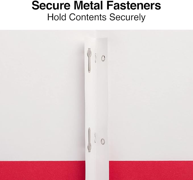 Staples School Grade 2‑Pocket Folders with Fasteners, Red, Letter‑Size Durable Classroom & Office File Folders, 25/Box