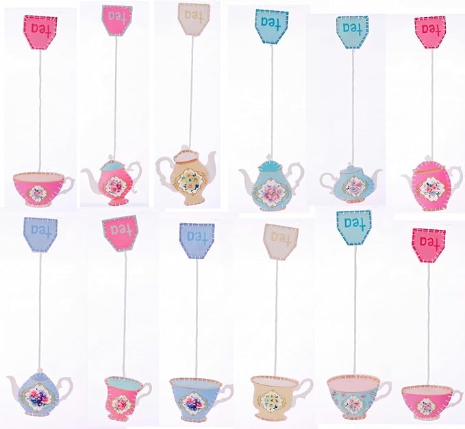 Resurhang 24 Pcs Tea Bag Bookmarks Tea Party Favors Cute Hand Embroidered Teapot Bookmarks Gift for Spring Holiday Teacher Women Book Reading Lovers Gift Book Marks (Fresh)