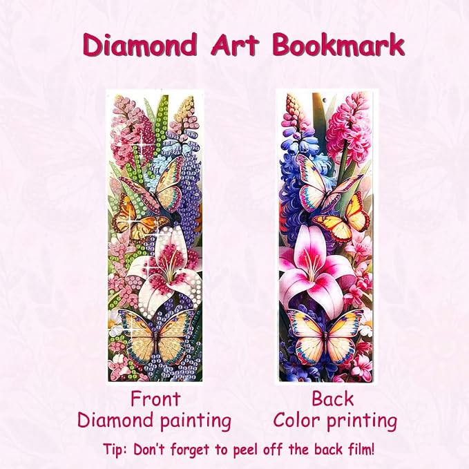 8 Pcs 5D Diamond Art Bookmarks for Reading Lovers, Handmade DIY Diamond Painting Book Marks with Tassels for (Flower)