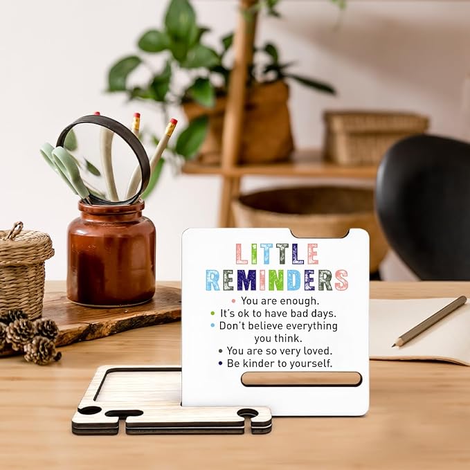 Inspirational Gifts for Employee Cooworker - Multi-functional Desk Organizer - Motivational Little Reminders Wood Sign for Office Desk Table Shelf Decor