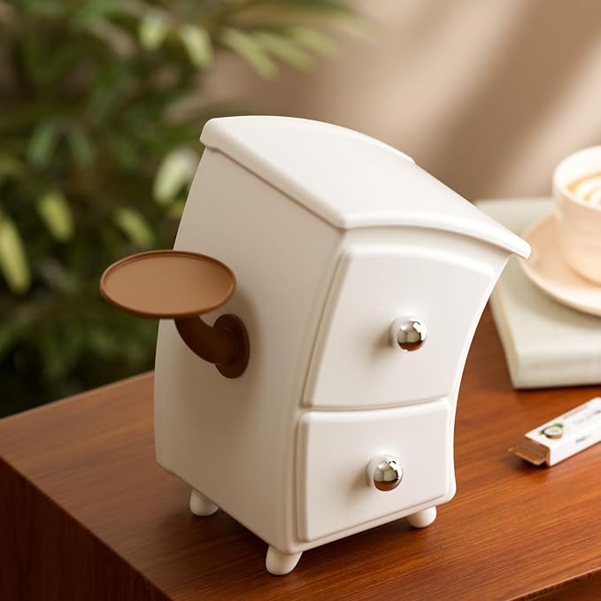 Plastic Desktop Organizer with Knob for Home Office, Dresser Decorative Storage Box, Funny Tabletop Organizer with Two Drawers, Small Card Display, Desk Accessories