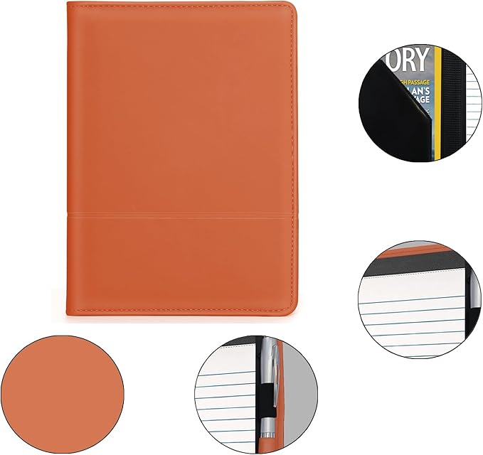 Padfolio/Portfolio Binder, Mini Padfolio Portfolio Binder 5 x 8 Legal Writing Pad, A5 Document Organizer Folder for Men Women, Orange