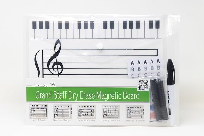 Kits Grand Staff Dry Erase Magnetic Music Theory Board with 35 Note Magnets and Marker (9 x 11.5 Inches) - Piano Teaching Tool, Music Staff Whiteboard, Keyboard Practice Aid
