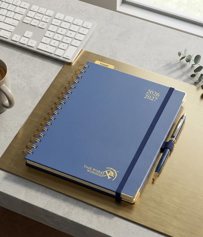 POPRUN 2026-2027 Academic Year Weekly and Monthly Planner Calendar,Jul 2026 - Jun 2027,10" x 8", Daily Agenda Book & Appointment Book with Hourly Schedule, Tabs, Hardcover, School and Office Supplies - Navy Blue